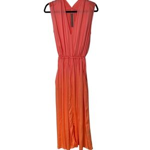 Raquel Allegra Daydream Gathered Satin Maxi Dress In Orange Sunset Medium